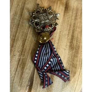 Antique Fraternal Order Medal Ornate Starburst Heraldic Cross Ribbon Badge 6"